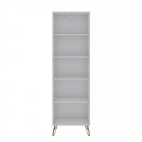 Manhattan Comfort 131GMC1 Rockefeller Bookcase 2.0 with 5 Shelves and Metal Legs in White